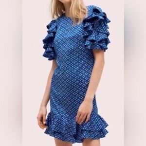 Kate Spade Blue Polka Dot Ruffle Sleeve Dress